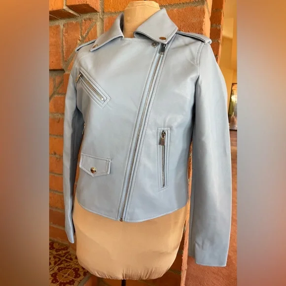 NWT Lulus Out for the Night Blue Vegan Leather Moto Jacket - Picture 1 of 6